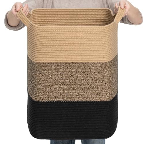 CLHMILY&Z 75L Laundry Basket Rectangular Black Jute Rope - 16x13x22 Inches - Dirty Clothes and Soft Storage Bin for Blankets, Toys, and Nursery Essentials