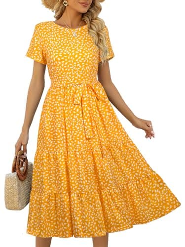 Lyrur Summer Dresses for Women 2026 Midi Dress Yellow Floral L 9191