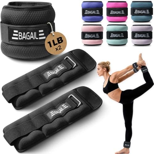 BAGAIL Ankle Wrist Weights for Women & Men, Set of 2 (1 lb Each, 2 lbs Total), Wearable Leg Arm Weights with Sleek Design & Secure Fit for Walking, Running, Pilates, Home Fitness - 1lb x 2, Black
