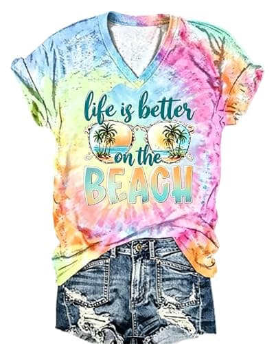 BOMYTAO Girls Trip 2026 Shirt for Women Tropical Cruise Trip Tie Dye T-Shirt Palm Trees Sunglasses Graphic Beach Vacation Tee（Multicolour-208,XX-Large）