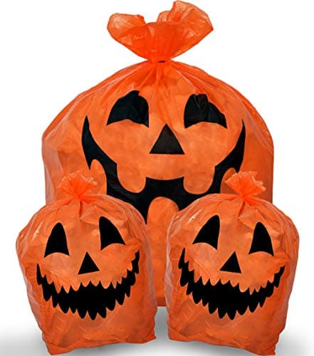 Skeleteen Pumpkin Leaf Bags Decorations - Jack O Lantern Outdoor Yard Fall Lawn and Leaves Pumpkins Decorating Bag with Ties - 3 Sizes