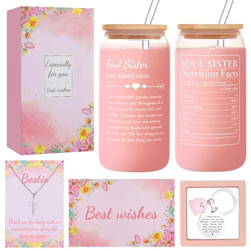 Friendship Gifts for Women, Friend, Bestie, BFF, Soul Sister, Work Bestie – Friendship Gift for Birthday, Christmas, Galentine's Day, Mother's Day - Christian Gifts – 16oz Soul Sister Glass Cup