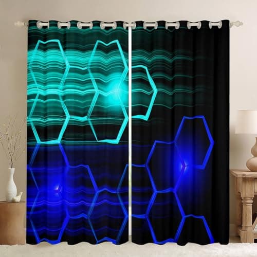 Feelyou Honeycomb Geometrical Curtains for Bedroom Living Room Girls