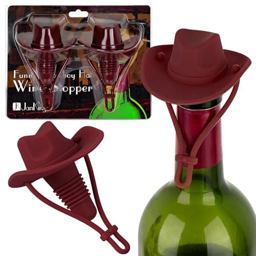 Cowboy Hat Wine Stoppers, 2 Pack Silicone Wine Bottle Stopper with Strap