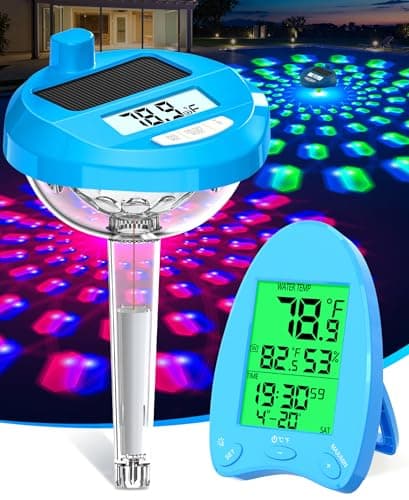 PoolLeader 2026 Solar Powered Wireless Pool Thermometer Floating Easy Read | Dynamic LED Light Show, Dual Backlit Display, 650FT Transmission | IP68 Waterproof Pool Temperature Thermometer for Hot Tub
