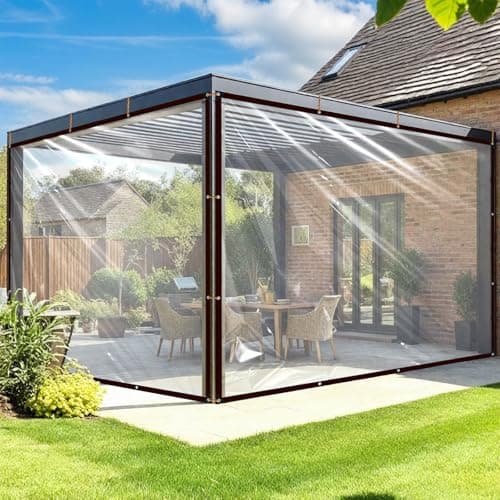 Clear Tarps with Grommets - 7X10 Plastic Tarp Heavy Duty Waterproof Clear Patio Enclosure Plastic, Tarpaulin for Greenhouse Outside Porch Chicken Coop Gazebo Plant Garden