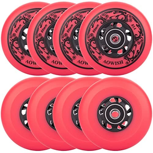 AOWISH Inline Skate Wheels, Outdoor Asphalt Formula, 8-Pack (Red, 80mm)