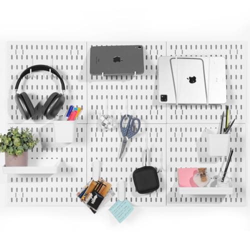Yerzeret 6-Piece Wall Mounted Pegboard Organizer, Holds Up to 35 lbs, Heavy Duty Pegboard Wall Panels with Adjustable Shelves, Hooks & Storage Containers for Garage, Workshop, Office, Craft Room