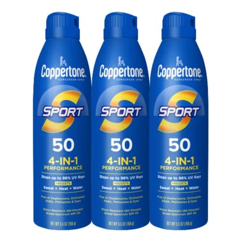 Coppertone SPORT Sunscreen Spray SPF 50, Multipack, 3 x 5.5 FL OZ
