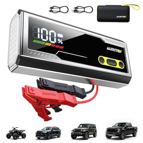 AUXITO 9000A Jump Starter, 12V Car Battery Jump Starter, Up to All Gas/All Diesel Engine with LED Display, 30W Type-C Fast Charging and 168W DC Output, 3-Mode Flashlight, Storage Case