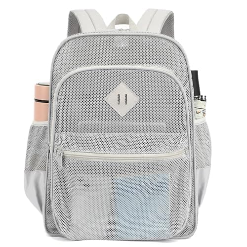 Mesh Bacpack Heavy Duty for School, Lightweight See Through College Backpack for Work Beach Sports (Grey)