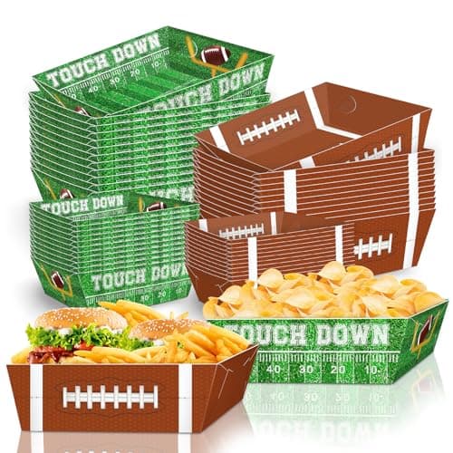 WEEPA 48 Pcs Football Party Decorations Football Food Plates Rugby Nacho Paper Food Trays Disposable Bowl for Sports Birthday Spuer Food Bowl Party