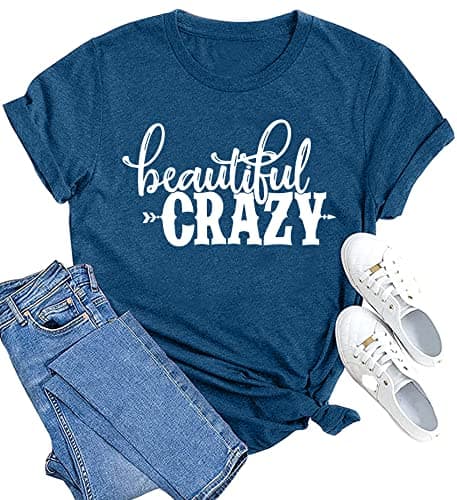 MAIHUN Beautiful Crazy Shirts Women Country Music Tshirt Funny Letter Printed Tee Casual Short Sleeve Tops Blue