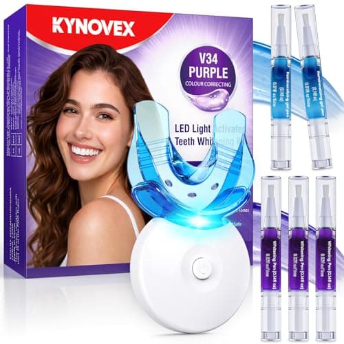 Teeth Whitening Kit with LED Light 35% Pap + Purple Tone Neutralizing 3 Whitening Pens + 2 Desensitising Gel Pens Instant Brightness & 7-Day Whitening Enamel-Safe (Mint)