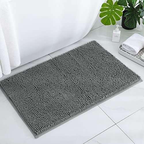 HOMEIDEAS Bathroom Rugs Grey 20x32 inch, Ultra Soft and Absorbent Non-Slip Bath Rug, Thick Chenille Plush Machine Washable Shower Floor Carpet