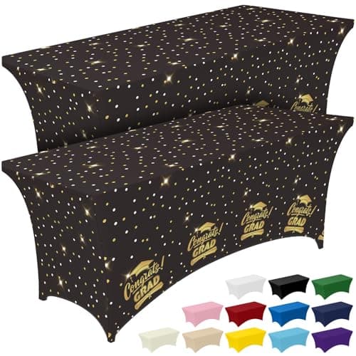 Pureegg Graduation 2026 Spandex Tablecloth 6ft 2 Pack Black