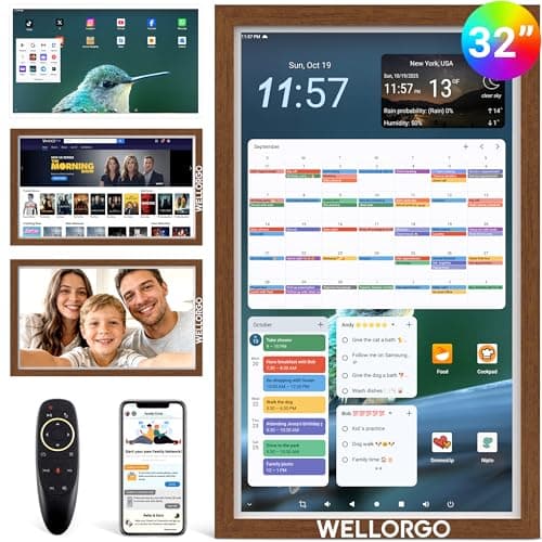 Smart Digital Calendar, 32” Wall Planner Touch Screen with Kids' Chores Chart/Meal Plan/Streaming Services/Photo Display, Electronic Calendar with Google Play & Calendar Sync, Remote Control Supported