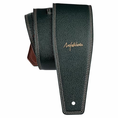 Nefelibata 3.8" Wide Guitar Strap, Full Grain Leather, Adjustable Length 49" to 57" with Foam Padding for Bass, Electric, and Acoustic Guitars (Green)