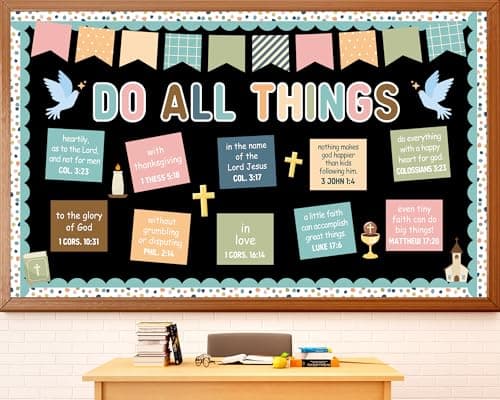 Christian Bulletin Board Decorations Religious DO All Things Bulletin Board Set Boho Motivational Bible Verse Paper Cutouts Back to School Classroom Decor for Sunday School Office Home Decor Supplies