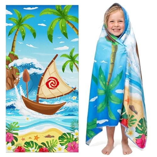 FVhujuan Cartoon Ocean Girl Beach Towel for Kids, 30 x 60 inch Hawaii Tropical Luau Movie Thin Microfiber Sand Free Quick Dry Bath Pool Towel Blanket for Children Summer Pool Party Swimming Sport