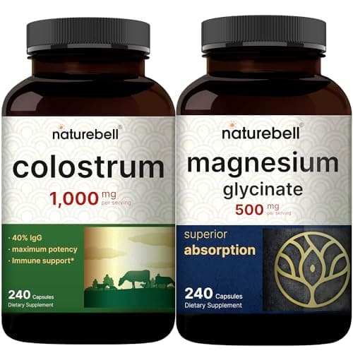 NatureBell Magnesium Glycinate Capsules 500mg & Colostrum Capsules 1,000mg Per Serving Bundle Pack | Chelated & Purified Mineral | Mother’s First Milk from Grass Fed Bovine