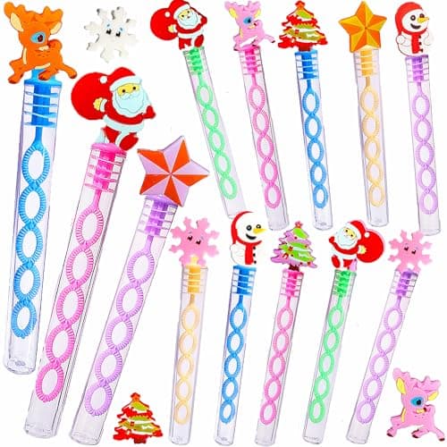 24 Packs Bulk Mini Bubble Christmas Santa Claus Snowflake Wands for Kids Birthday Party Favors, Classroom Carnival Prizes, Winter Playing Blowing Bubbles Gifts (24 Christmas)