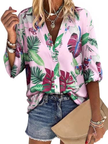 ZXZY Women Pineapple Printed Lapel Collar Half Sleeves Buttons Down Blouse Shirt
