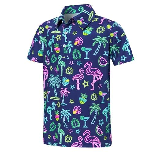 Cuddomper Boys Hawaiian Polo Neon Shirt Flamingo Golf Clothes 13-14 Years