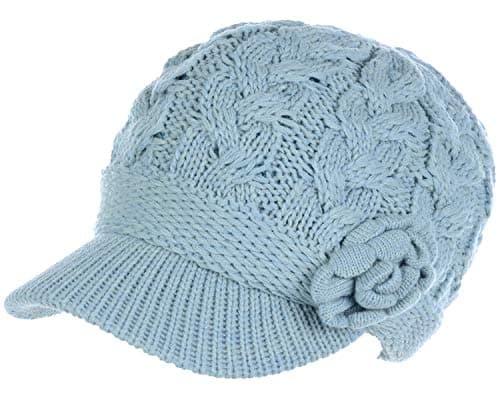 BYOS Women's Winter Fleece Lined Elegant Flower Cable Knit Newsboy Cabbie Hat