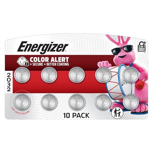 Energizer 2032 Batteries (10 Pack), 3V Lithium Coin Batteries with 3-in-1 Child Shield