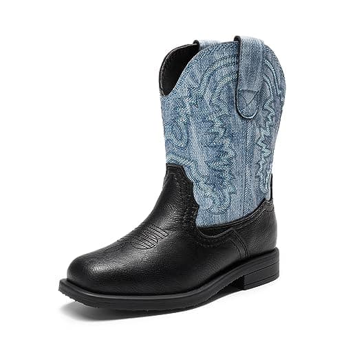 DREAM PAIRS Toddler Little Boys Girls Cowboy Boots Kids Western Square Toe Riding Mid Calf Boots,Size 6 Toddler,Blue/Black,SDBO2307K