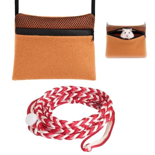 1set 7inch Sugar Glider Pouch, Sugar Glider Bonding Pouch, Comfortable Small Animal Carrier with Brown Leash, Soft Fleece Material, Durable Nylon Leash, Perfect for Travel and Bonding