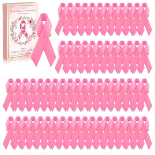 NICEMOVIC Breast Cancer Awareness Accessories, 100 Pieces Pink Ribbons Breast Cancer Gifts for Women Girl Charity Event, Survivor Gifts for Social Event Public Welfare Party, Pink Ribbons Satin for Survivor Campaign Supplies