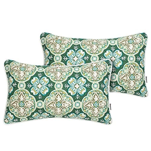 FUNHOME Outdoor Lumbar Pillow Covers 12X20 Inch, No Insert-Green Medal