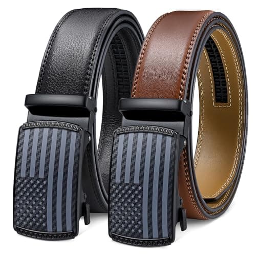 SANSTHS Ratchet Belts for Men 2 Pack, Mens Ratchet Belts Leather For Dress