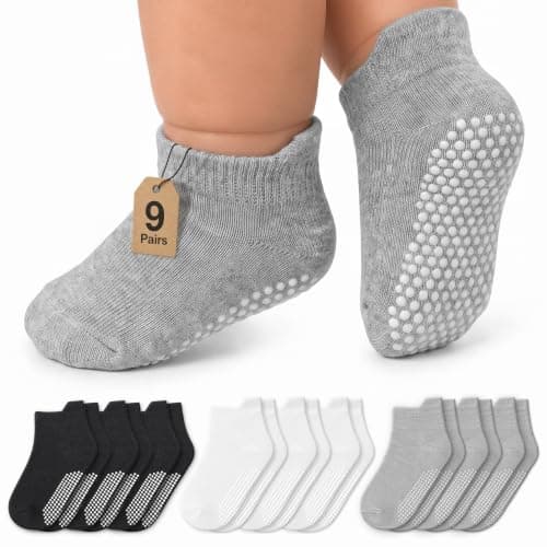 Infinno Baby Non Slip Ankle Socks with Grips, Toddlers Kids 1T-7T, 9 Pairs