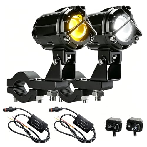 Motorcycle Driving Lights, 30W Per Light LED Auxiliary Fog Lights with External Driver & Inline Switch, 5 Lighting Modes, High/Low Beam & Strobe for Motorcycle, ATV, UTV, Off-Road, 2Pack (LBD-Mini)