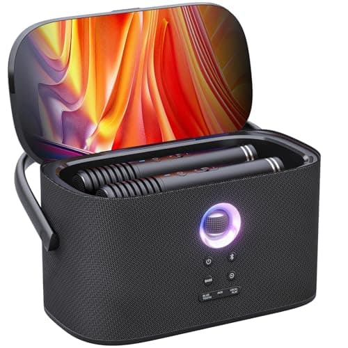 Ikarao Portable Karaoke Machine for Adults, Built-in Lyrics Display and Screen, 2 Self-Charging Wireless Microphones, Karaoke App, 140W Speaker, Connects to TV for Home Party Birthday Outdoor Camping