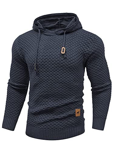HYPESTFIT Men's Hooded Sweatshirt - Regular Fit Textured Knit Pullover Hoodie, Long Sleeve with Drawstring for Casual, Outdoor, Sports & Daily Wear Dark Gray