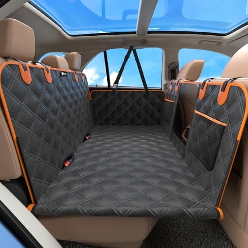KYG Back Seat Extender for Dogs, Hard Bottom Dog Car Seat Cover for Back Seat Waterproof with Mesh Window and Storage Pocket, Dog Hammock for Cars & SUVs
