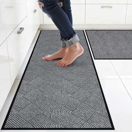 Pauwer Non Slip Kitchen Rugs Sets of 2, Washable Kitchen Mats, Light Grey