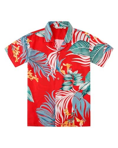 Damipow Boy's Hawaiian Shirt Short Sleeve Button Down Kids Beach Vacation Shirts Tropical Summer Tops,Orange,10 Years