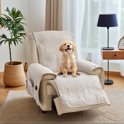 Pamhaven Quilted Recliner Chair Covers, Soft Lazy Boy Chair Covers, Water-Repellent Large Recliner Covers, Pet Friendly Chair Cover for Dogs Cats, Washable Furniture Sofa Cover (Recliner 30", Beige)