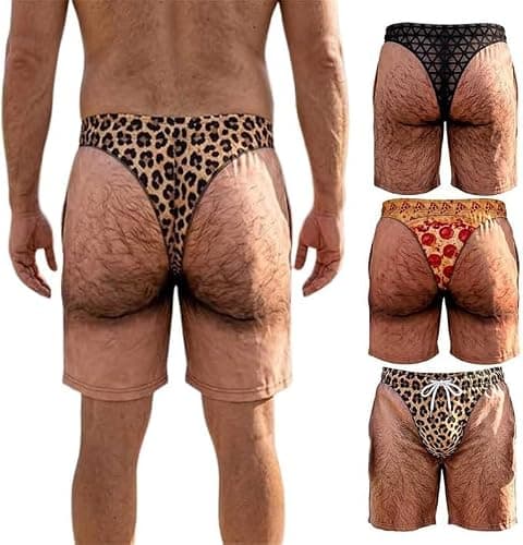 Funny Swim Trunks for Men Prank Swimsuit Humor 3D Hairy Shorts