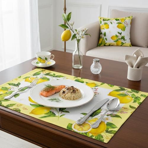 Lemon placemats Set of 4, PVC Waterproof Table mats, Holiday Party Kitchen Table Decorations