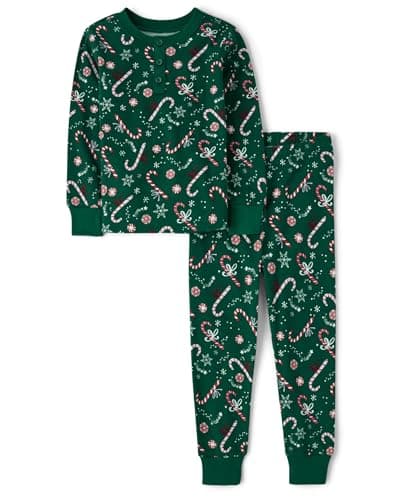 Gymboree,Toddler Christmas Cotton 2-Piece Pajama Sets, Big Kid, Toddler, Baby Gymmie,Green Candy Cane,7
