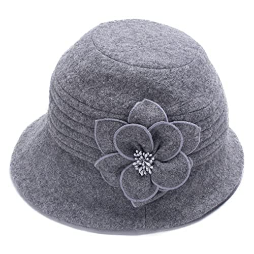 Womens 1920s Winter Wool Cap Beret Beanie Cloche Bucket Hat A299 (Gray)
