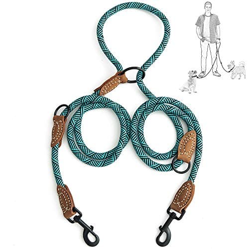 Mile High Life Double Dog Leash - Hands Free, Multifunctional Dual Dog Leash, 360° Swivel, Leather Tailored Connection for Two Dogs (Green, 8FT)