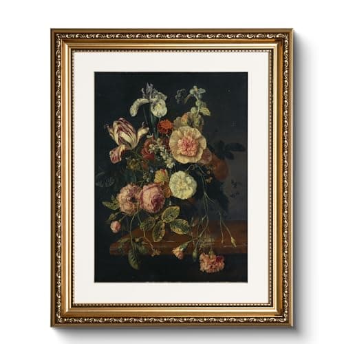 WHASAYART Vintage Gold Framed Baroque Dark Moody Poppies Canvas Wall Art