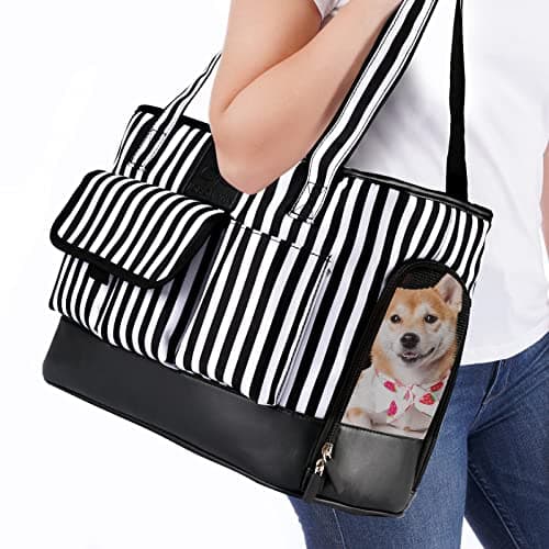 Johomviin Cat Carrier, Dog Carrier, Pet Carrier, Foldable Waterproof Premium PU Leather Oxford Cloth Dog Purse, Portable Bag Carrier for Small to Medium Cat and Small Dog - Black White Stripes New